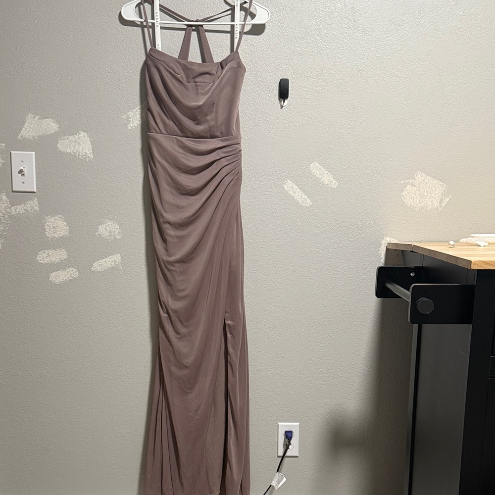 Azazie Strapless Taupe Dress